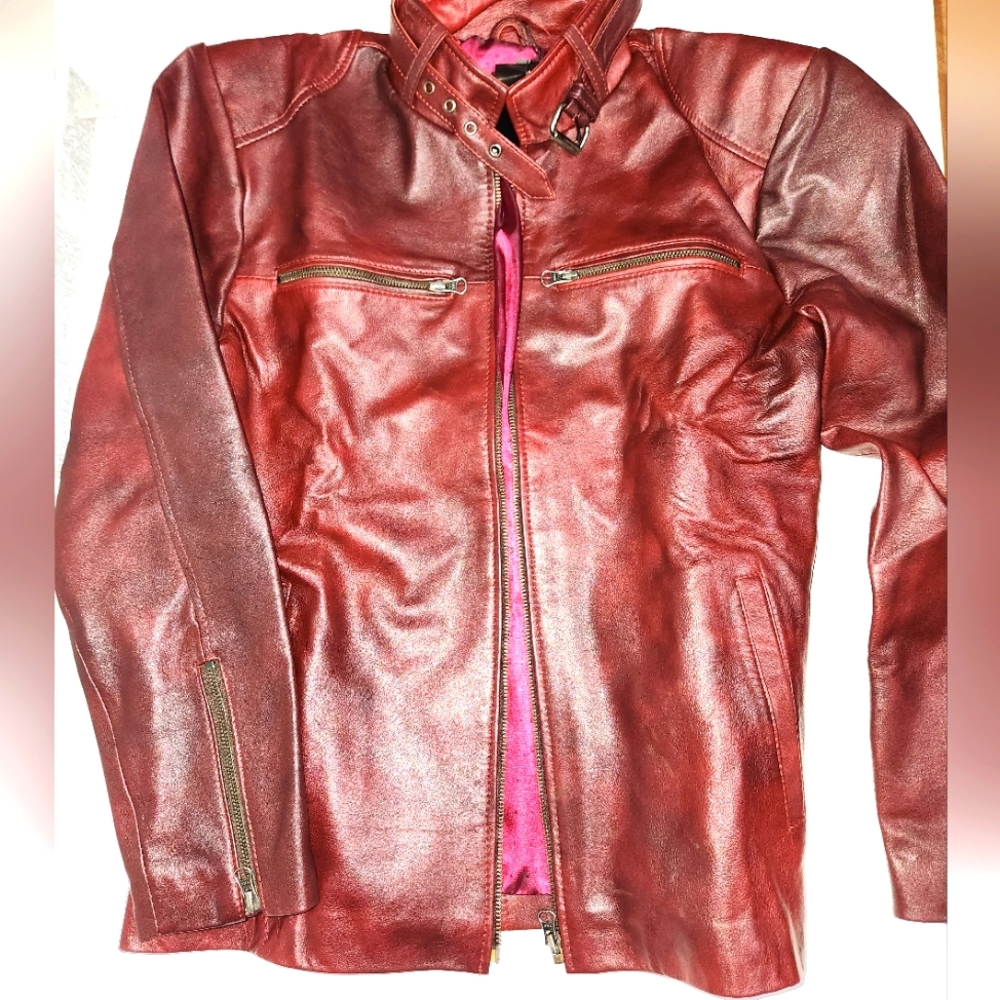 nwt luis leather wine colored womens moto size xs